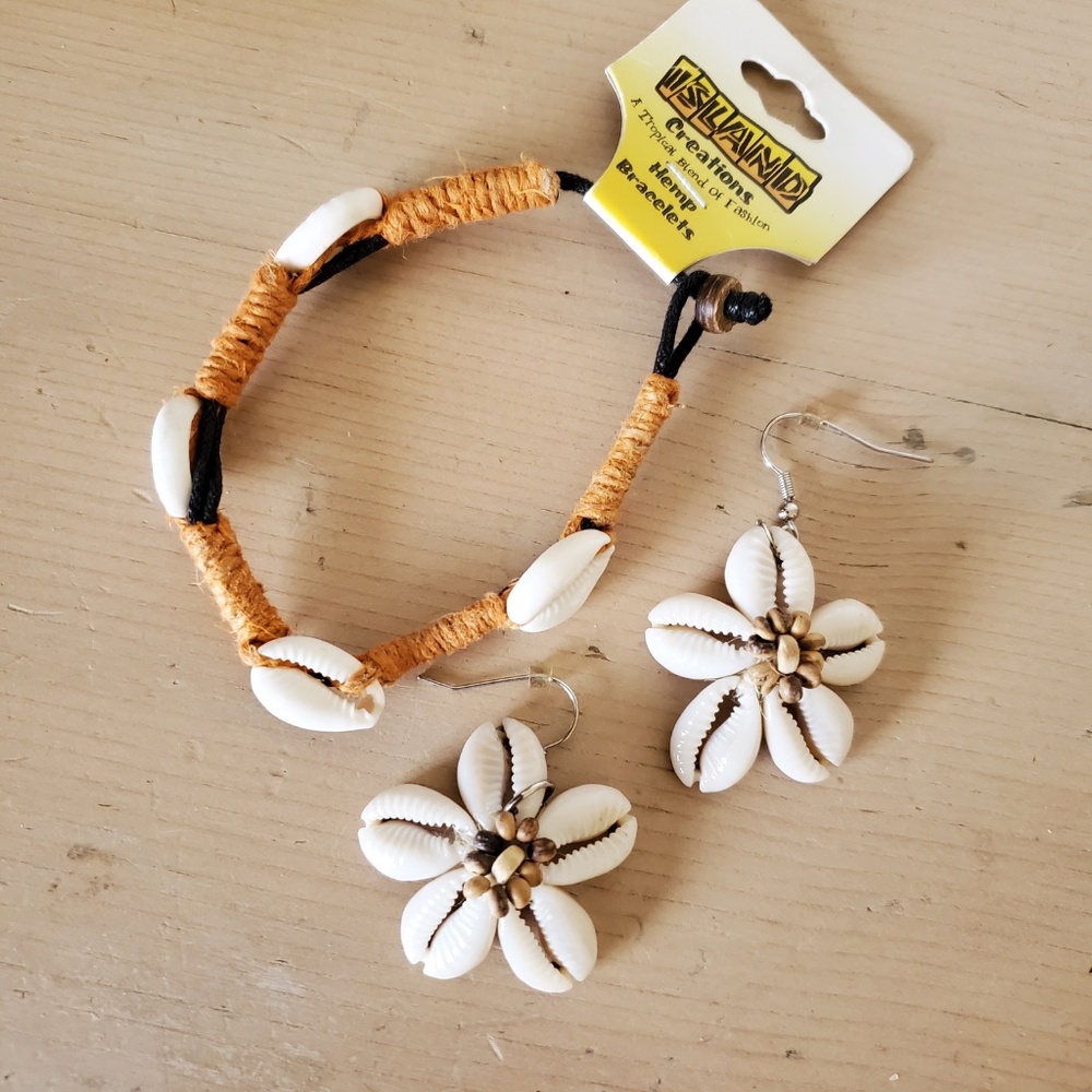 Island Creations Hemp Shell Bracelet Earrings Bundle
